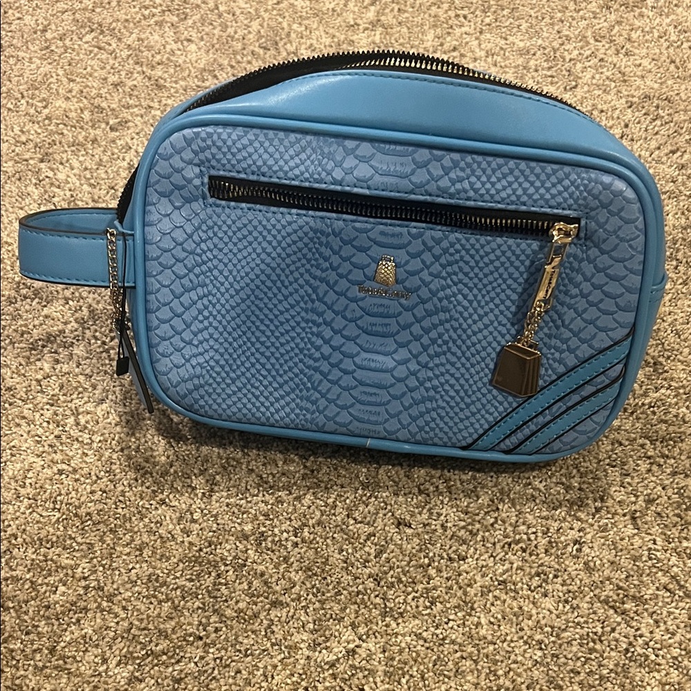 Blue Embossed Snake Print Toiletry Bag- Tote&Carry